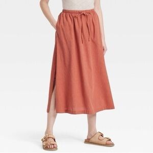 Universal Thread Burnt Orange Rust Cotton Rayon Drawstring Waist Skirt - Large